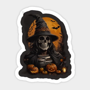 Haunted Night: Skeletons, Pumpkins, Skulls, and Bats Halloween Design Sticker